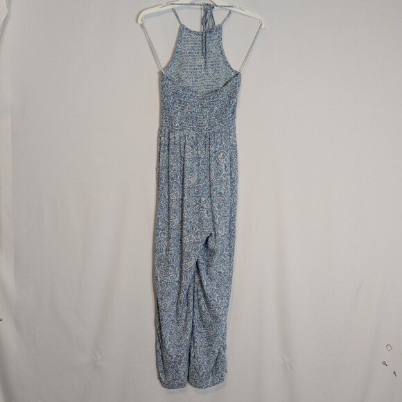 PATRONS OF PEACE Blue Floral Smocked Maxi Halter Jumpsuit; Size XS - Picture 2 of 5